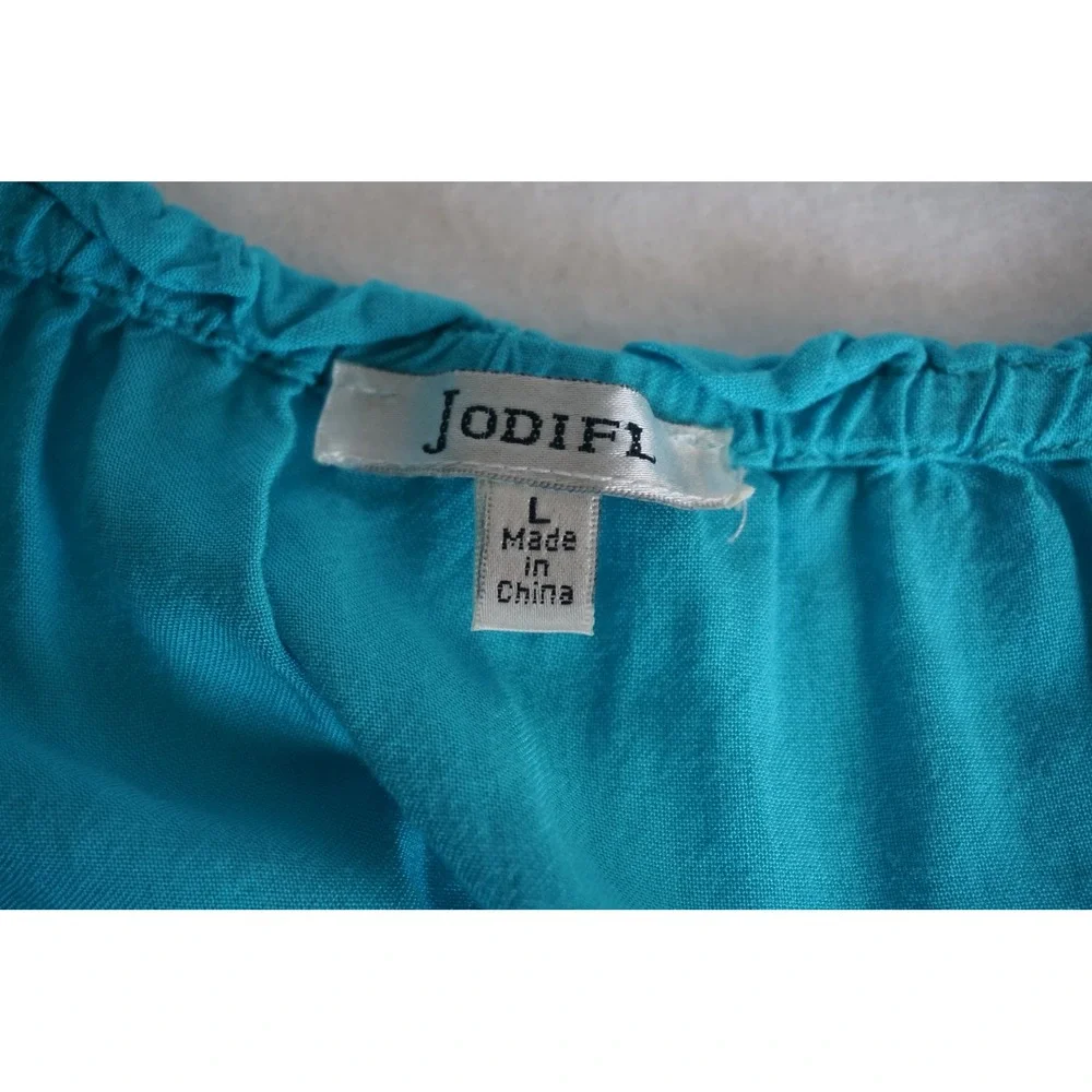 Jodifl Turquoise Floral Embroidered Off Shoulder Mini Dress B1769 Teal Blue L